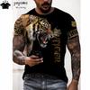 Męski T-shirt z krótkim rękawem z okrągłym dekoltem i nadrukiem cyfrowym 3D tygrysa - Modny Oddychający Wygodny Top na Lato Oversize