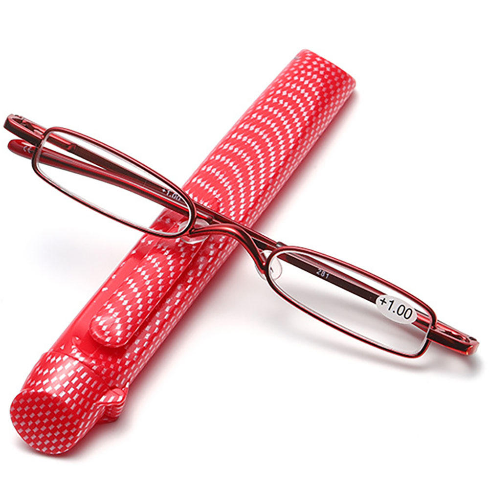 

Портативные увеличительные очки для чтения мужские, узкая металлическая оправа с футляром для ручки, ультратонкие женские очки для пресбиопии +1.0 3 красный