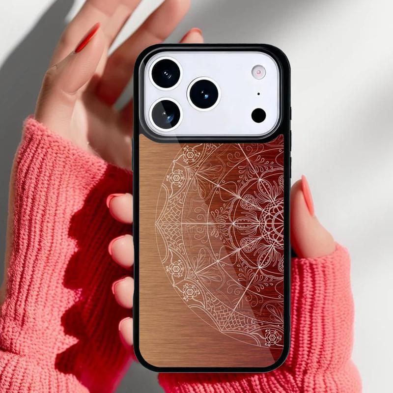 Mandala Floral Wood Phone Case for iPhone 17 16 15 14 13 Pro Max Back Cover for 12 11 Pro Coque