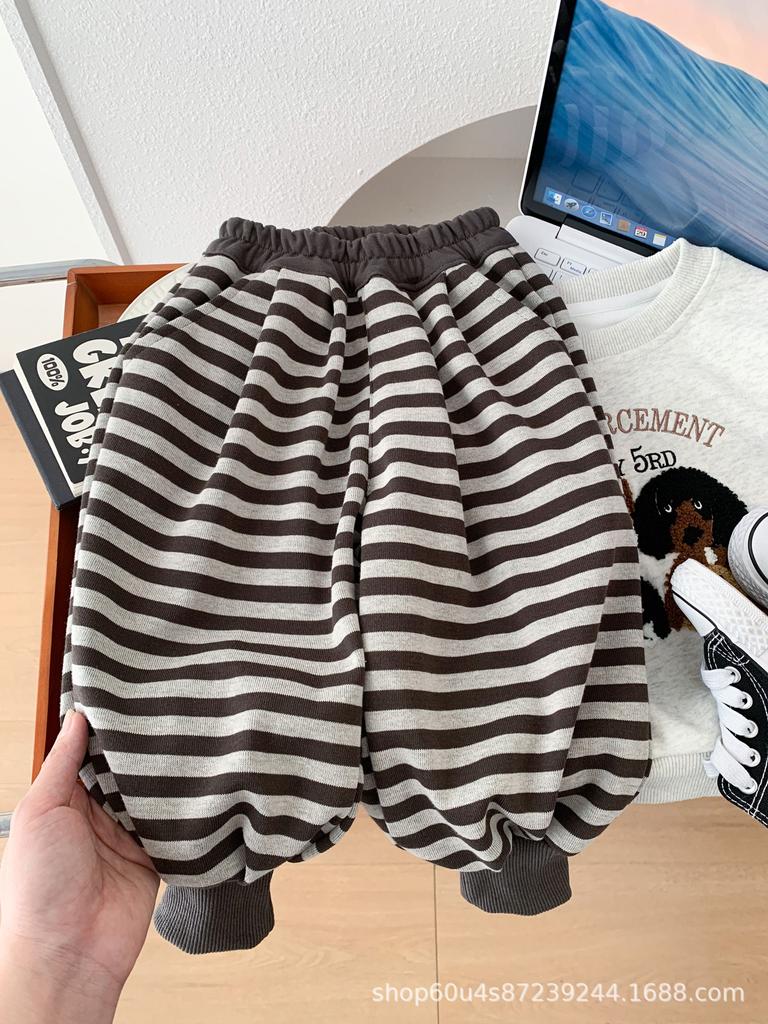 Boys' Cartoon Striped Sweatpants - Soft Casual Spring/Autumn Ankle-Cuff Pants for Small and Medium Children (2025)
