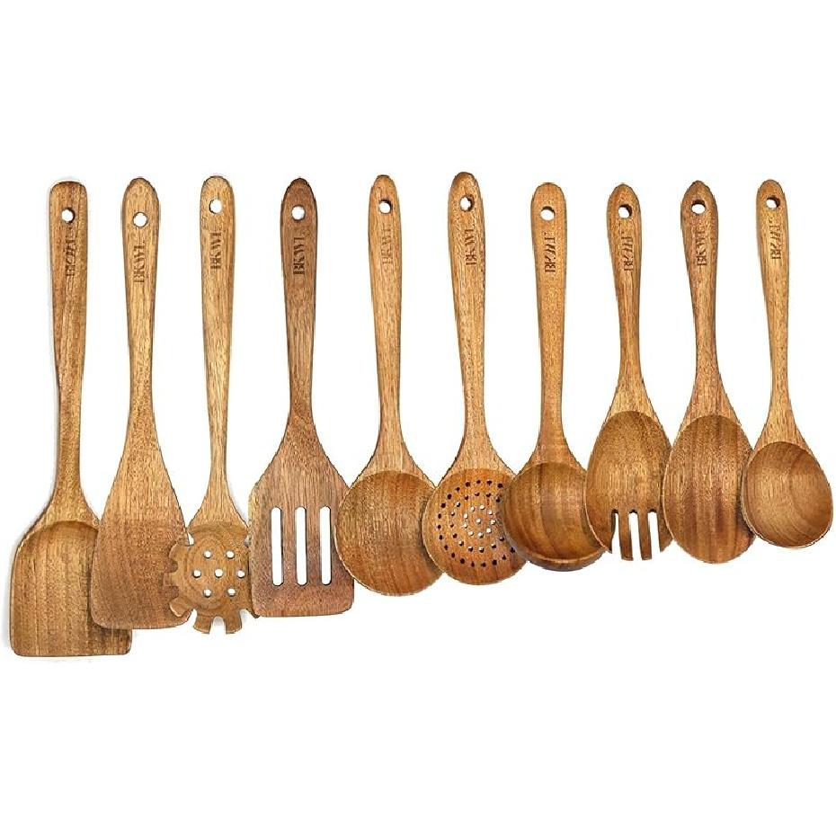 Wooden Spoons for Cooking, 12Pcs Wooden Utensils for Cooking Wooden Kitchen Utensils Set Wooden Cooking Utensils Wooden Spatulas… 10PCS