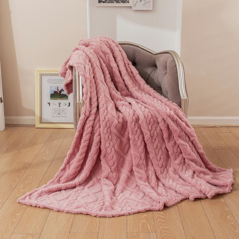 Solid Color 3D Jacquard Diamond Pattern Taffeta Fleece Blanket for All Seasons