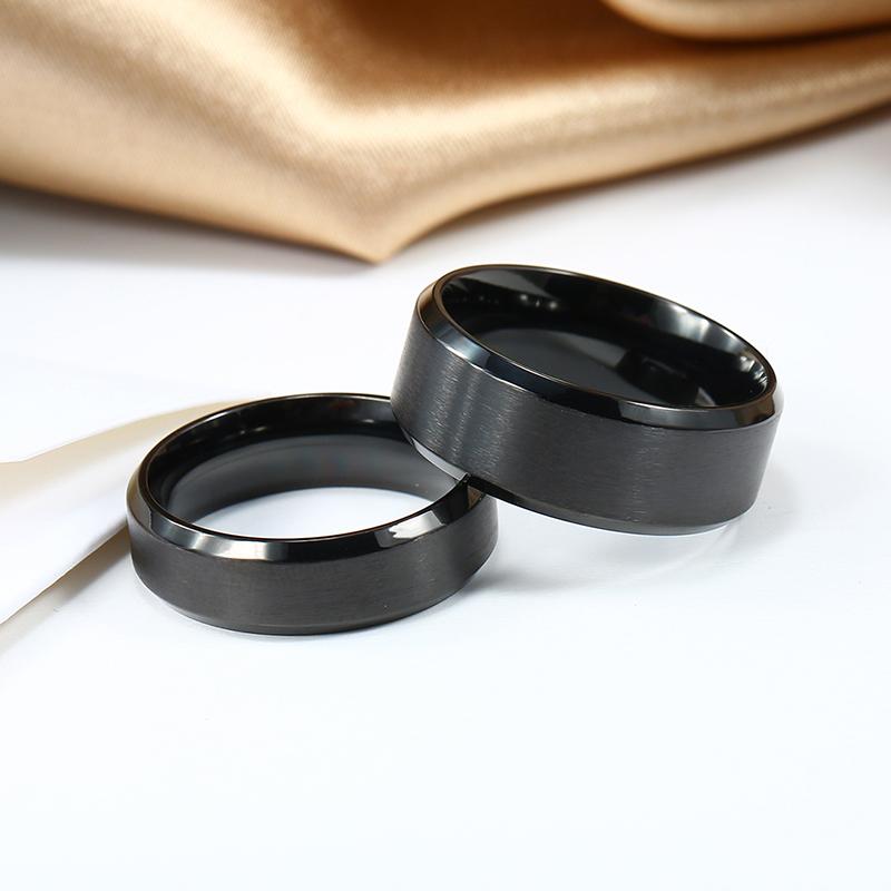 Anelli Neri Anello Classico in Acciaio Inossidabile Fedi Nuziali di Fidanzamento Per Uomo Donna Coppia Colore Nero Argento Gioielli di Moda 8/6mm