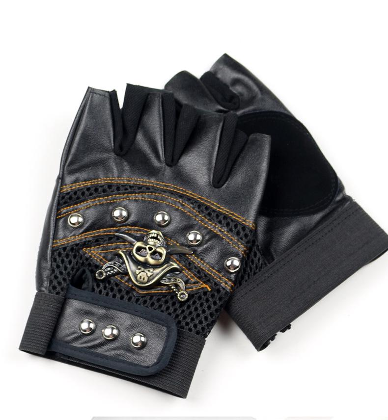 Pánské outdoorové kožené cyklistické rukavice bez prstů s protiskluzovým designem lebky