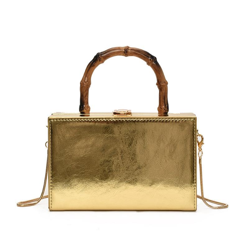 

Персонализированная глянцевая сумка-коробка 2025 европейская и американская новая модная нишевая сумочка женская универсальная сумка-мессенджер клатч для ужина тренд золотой