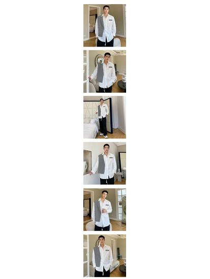 Korean Style Color Block Suit Collar Two-Piece Design Shirt for Men - Niche Hairstylist Top