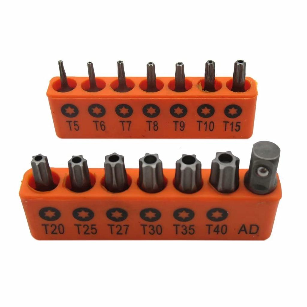 Professional 14-Piece Tamper Resistant Star Bits, S2 Alloy Steel, T5 - T40 Security Torx Bit Set