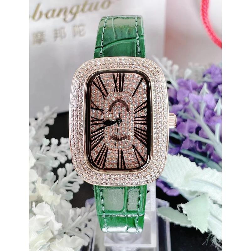 Women Quartz Watch Tonneau Oval Case Diamond Iced Out Reloj Roman Numerals Dial Luxury Clock Ladies Vintage Wristwatch