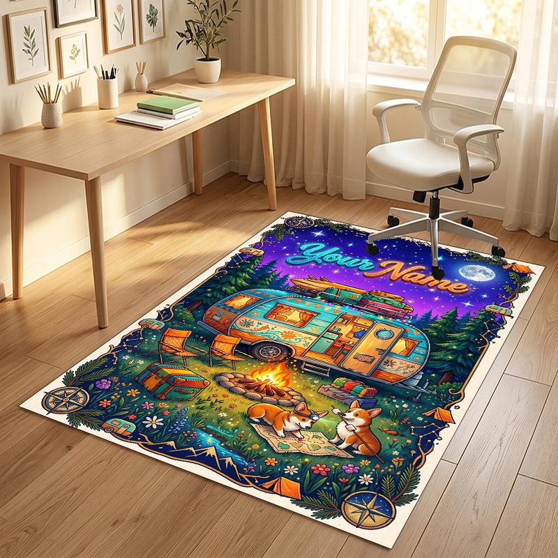 Adventure Journey Theme Crystal Velvet Rug Personalized Custom Name Text Soft Floor Mat Home Decor
