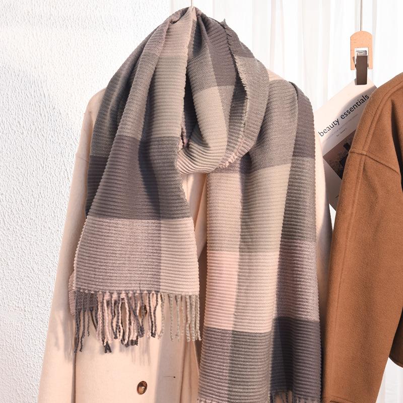 Scarf women's winter new imitation cashmere knitted color matching shawl trendy thickened warm versatile long scarf