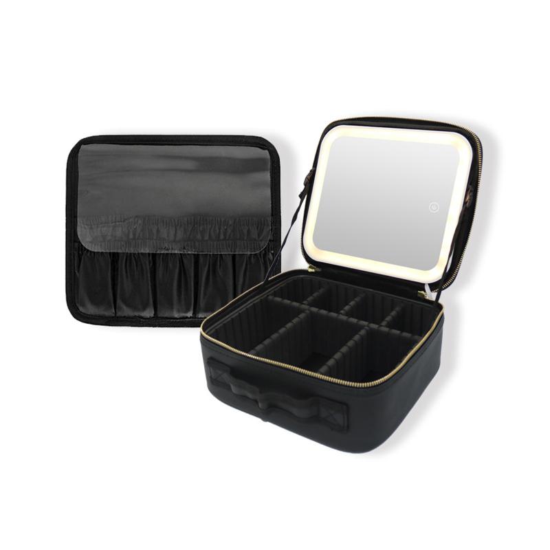 

Travel Makeup Bag With LED Light, Rechargeable 3-color Light Make Up Case With Mirror, Portable