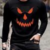 Men's Loose-fitting Long-Sleeve T-Shirt - Halloween Print, Crew Neck Casual Top, Suitable for All Seasons and Relaxed Wear