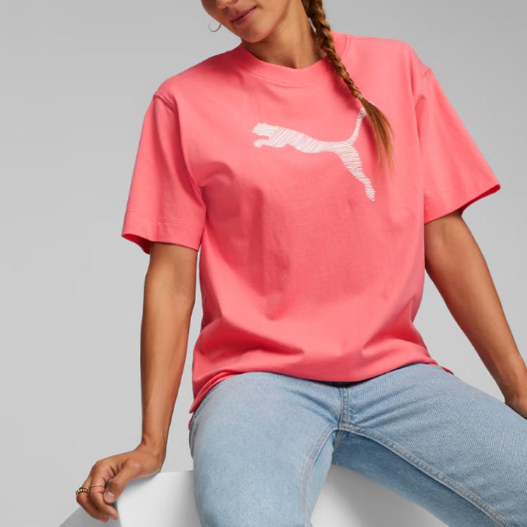 Puma Her Tee Logo Print Round Neck Pullover Style Breathable Short Sleeve T-Shirt Women Tops Heart-Red 676650-63