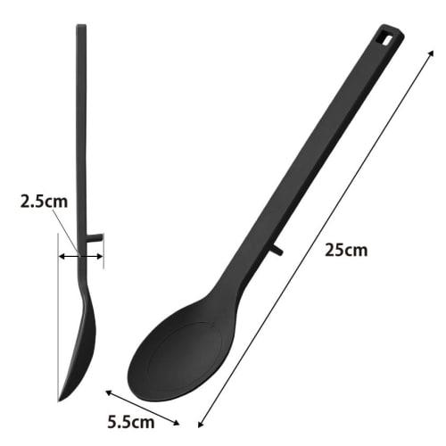 Yamazaki Tower Silicone Cooking Spoon, Small, Black, W5.5 x D2.5 x H25cm, Dishwasher Safe, Floating Tip, Measuring Meter, Small Size, 1597