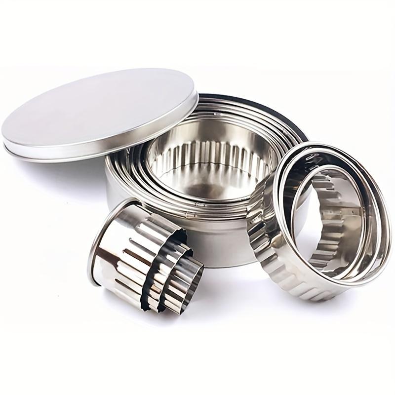 12pcs Stainless Steel Cookie , Biscuit Cutter Set , Fluted Edge, Assorted Sizes for Perfect Pastries, Donuts