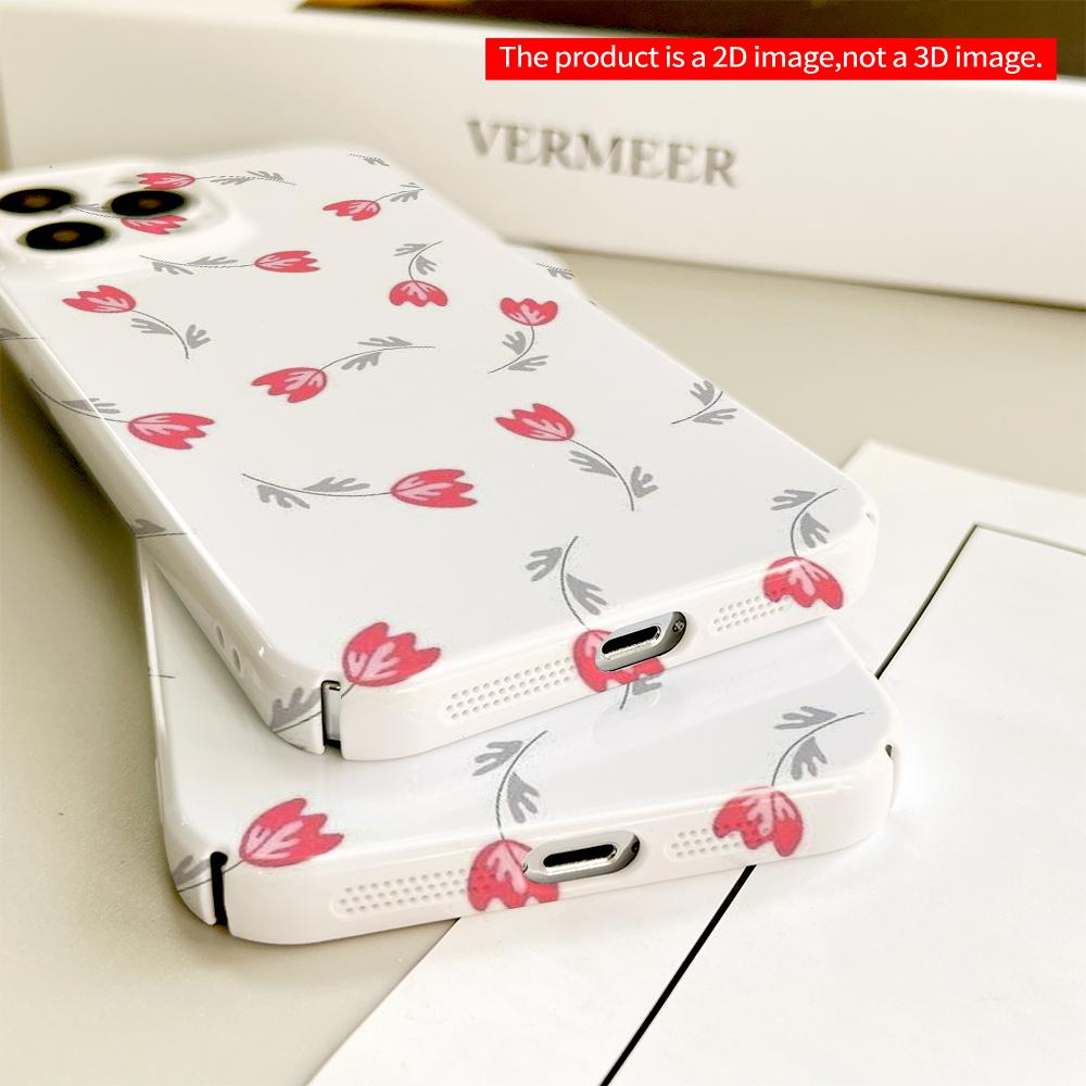 Red Tulip Floral Pattern Phone Case All Inclusive Film Hard Phone Case, Compatible with iPhone 18 Pro Max 17 16 15 14 13 12 11