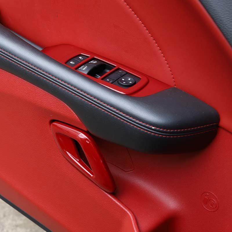 Door Interior Handle Window Lift Panel Decoration Protective Cover For Dodge Challenger 2015 Up Car Interior Accessories