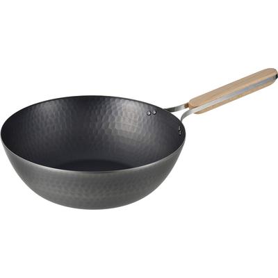 Wahei Freiz Tsubame Sanjo Iron Wok 28cm IH kompatibilní plynová pánev wok pánev dřevěná rukojeť vyrobeno v Japonsku enzo EN-013