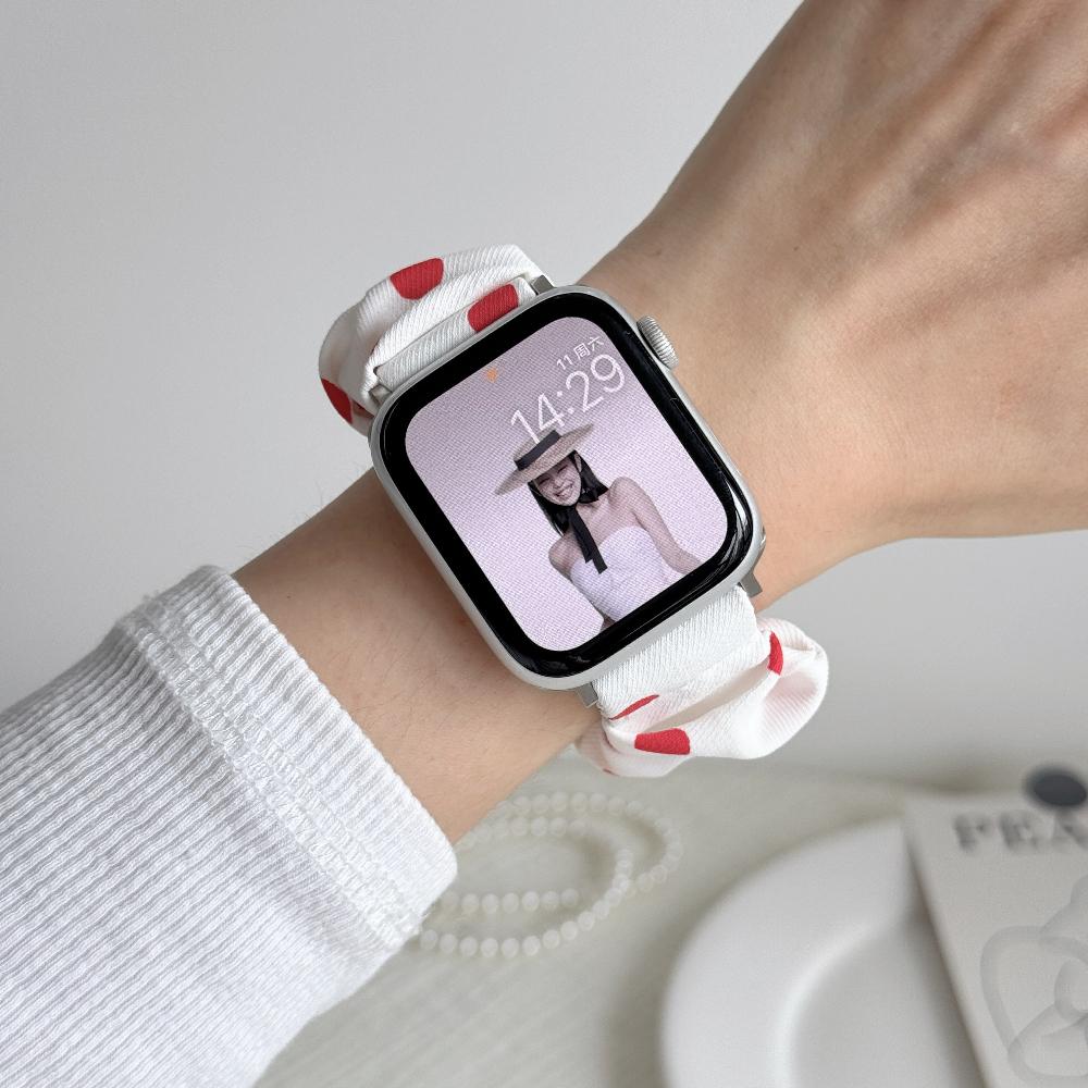 Elastische Scrunchie Band Voor Apple Watch Ultra Band49mm 45/44/42/41 Alle Bereiken voor iWatch Series11 10 9 8 Kleurrijk Gestippeld Patroon Satin Scrunchie Band