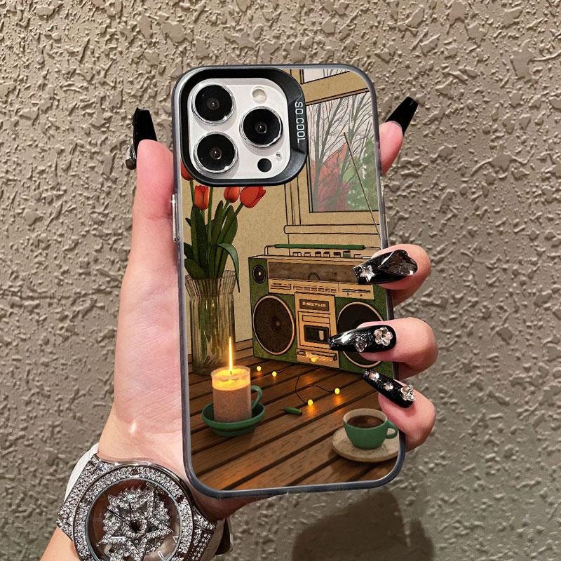 Vintage Sleepy Cat & Home Furnishings Artistic Laser Phone Case For iPhone 11 12 13 Mini Pro Max 17 16 15 14 Pro Max Plus Covers