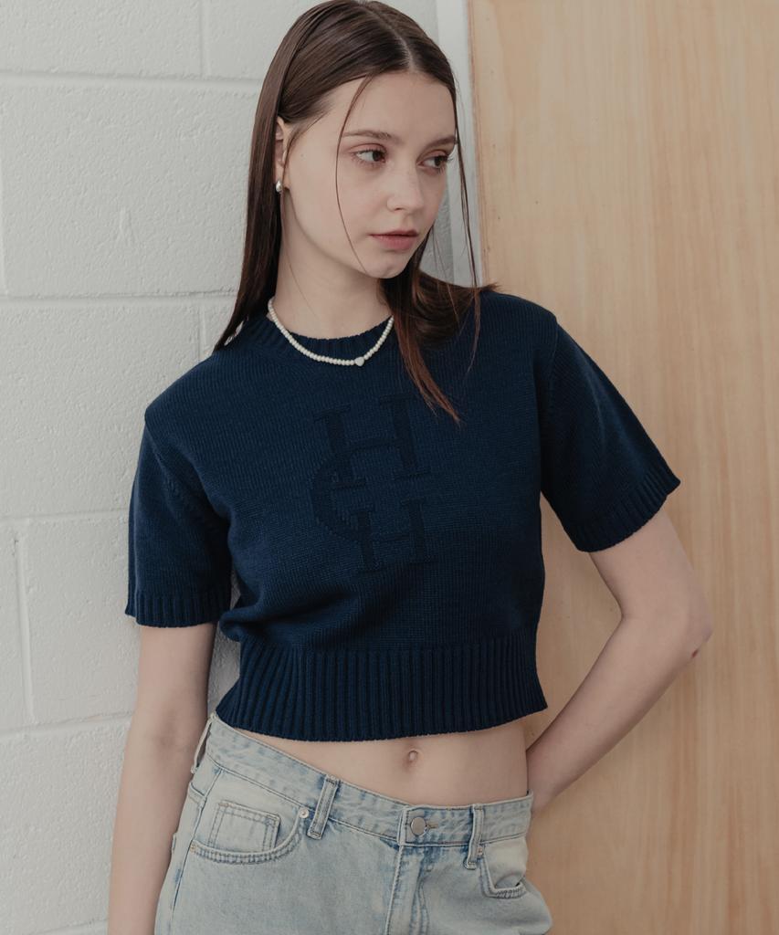 HARDCORE HAPPINESS Moonlight Logo Round Neck Knit_Navy