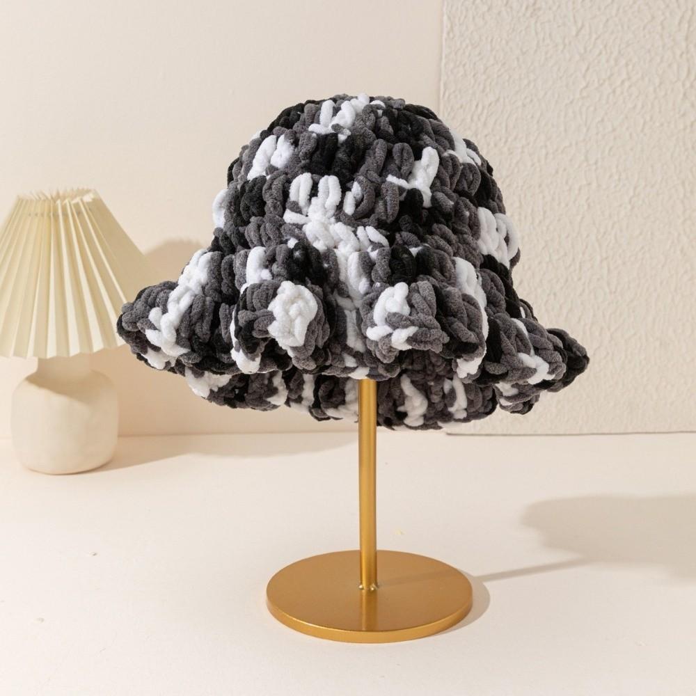 Sweet Ruffled Edge Fisherman Hat Cable Knit Winter Warm Bucket Hat Windproof Knitted Beanie  Women