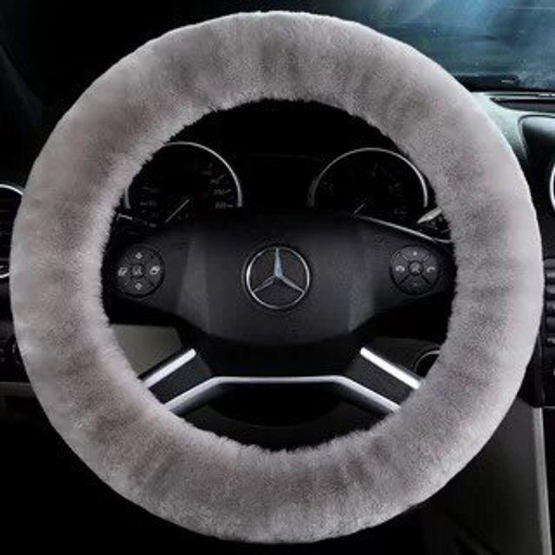 

Car Steering Wheel Cover for Women, Cute Cartoon Short Wool Plush Fur Integrated Winter Goddess Internet Celebrity Universal Handlebar Cover Fog Gray