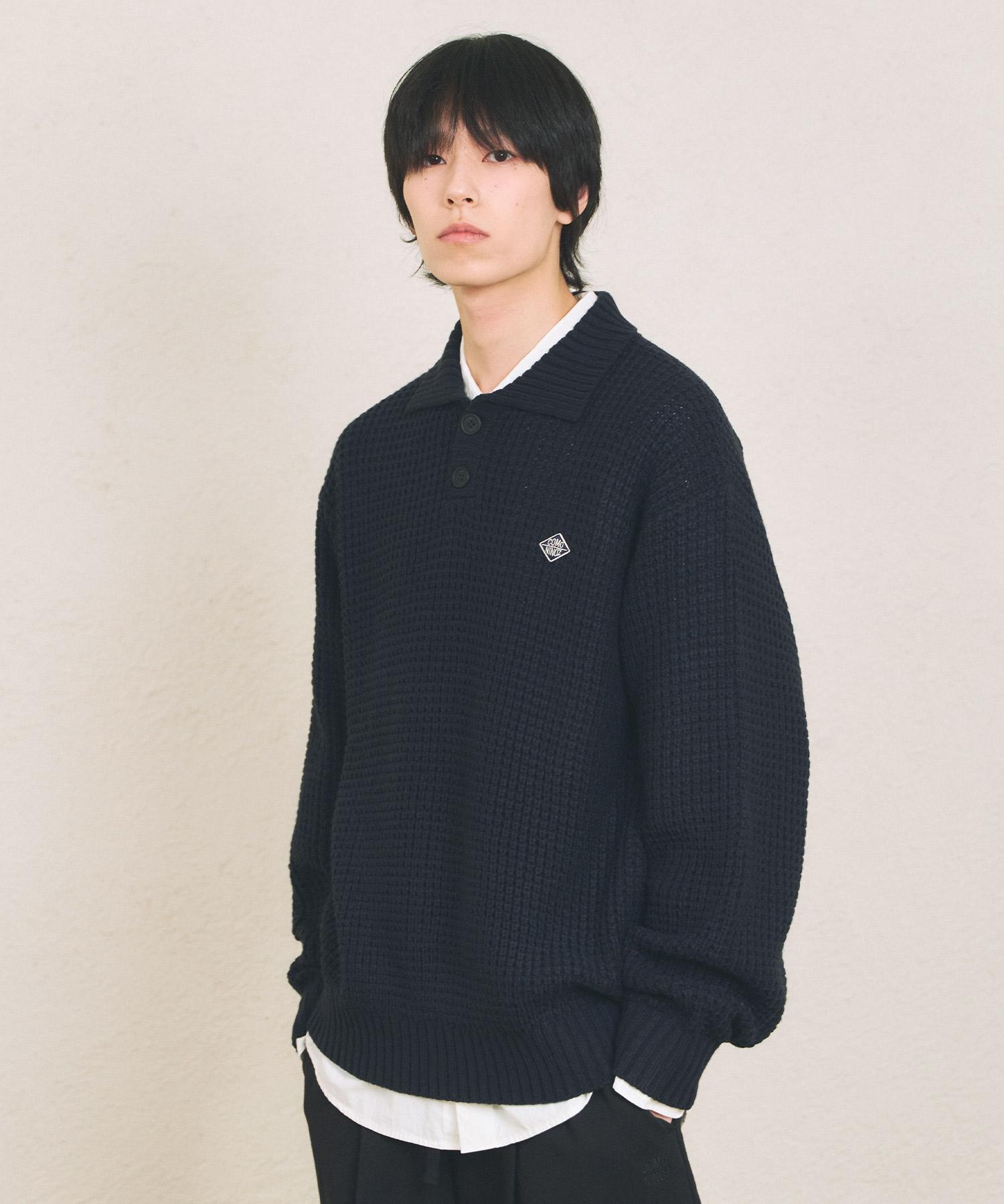 Comoni Nose Waffle Collar Knit [Navy] Navy/L