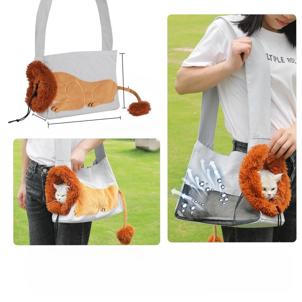 Portable Pet Cat Carrier Tote Bag Cartoon Lion Big Capacity Sight-Seeing Window Breathable Pet Carrier Sightseeing Tote