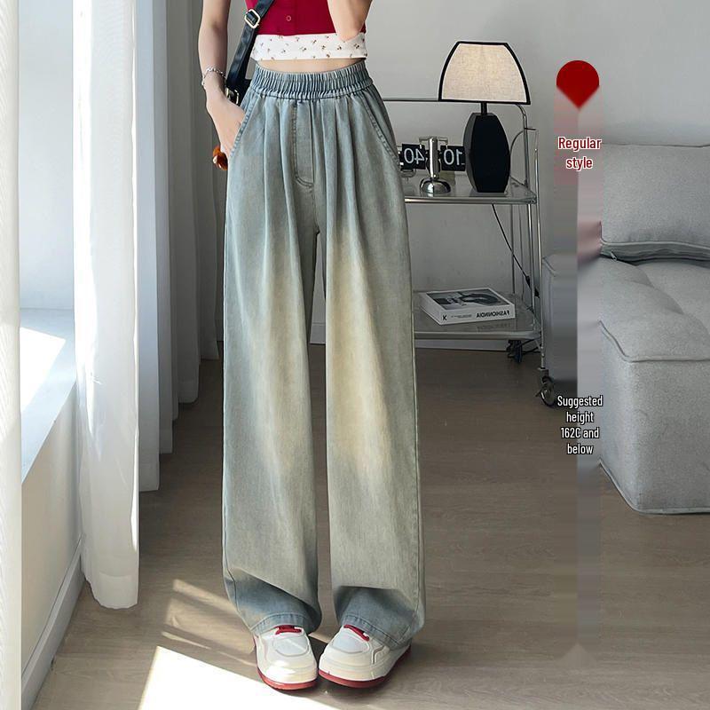 

Джинсы прямого кроя с высокой посадкой светло-голубого цвета - Лето 2025, Новый тонкий стиль для высокого, стройного силуэта S [80-95 kg]