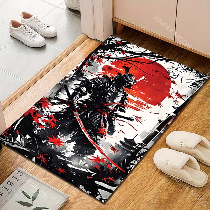 Samurai red sun maple armor Print Carpet Rug for Living Room Bedroom Sofa Doormat Home Decor Non-slip Floor Mat