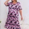 Plus Size Purple Cow Zebra Print Short Sleeve Cartoon Nightdress Loose Comfortable Home Dress Women