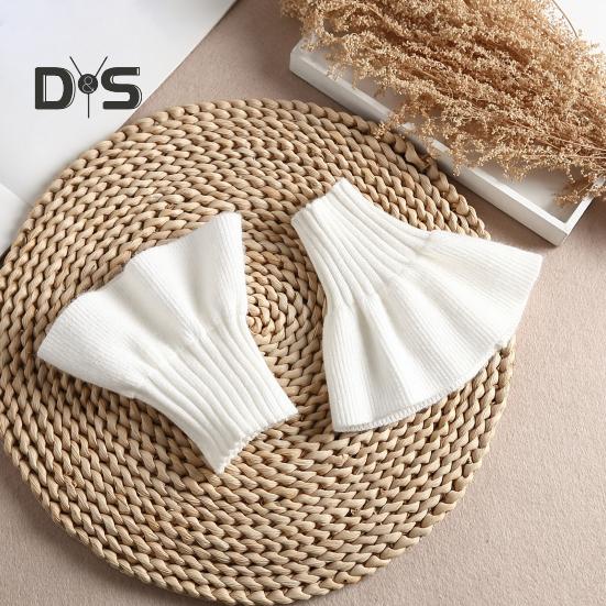 1 para damskich mankietów na nadgarstki dzianinowe elastyczne antypoślizgowe falbany utrzymujące ciepło ozdoba nadgarstka jednolity kolor księżniczka fałszywe mankiety fotografia prop