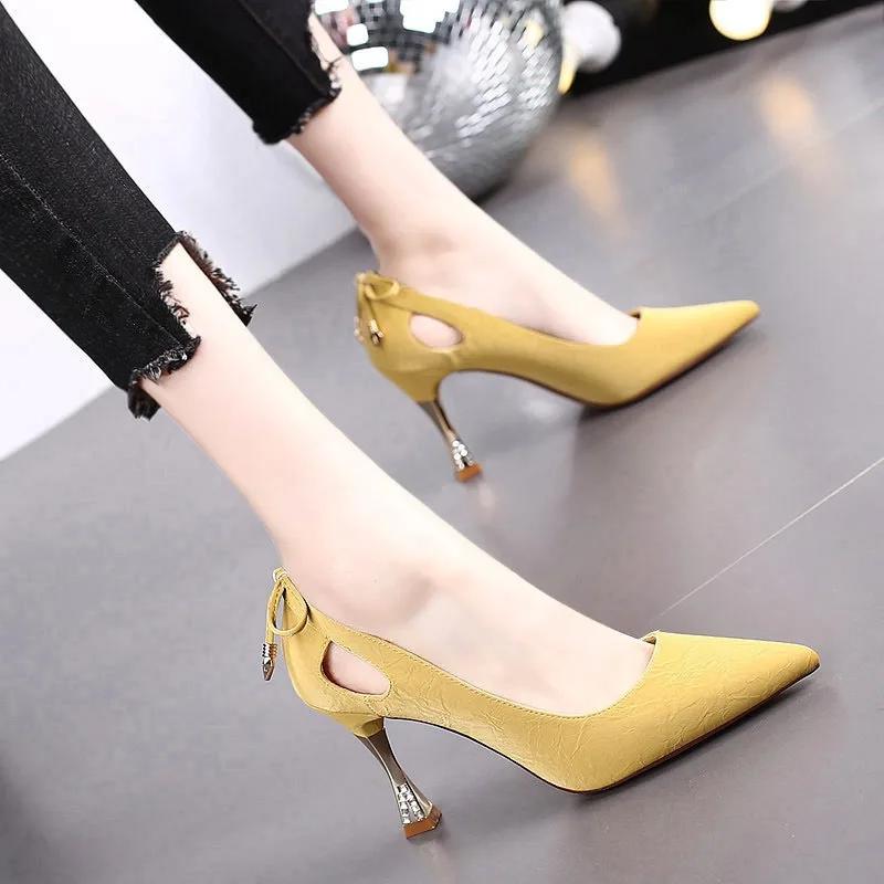 Maogu 2024 Spring Pointed Sexy Hollow Bow Fashion Elegant Ladies Dress Black High Heels Shoes Pointed Toe Stilito Heel Pumps 6cm