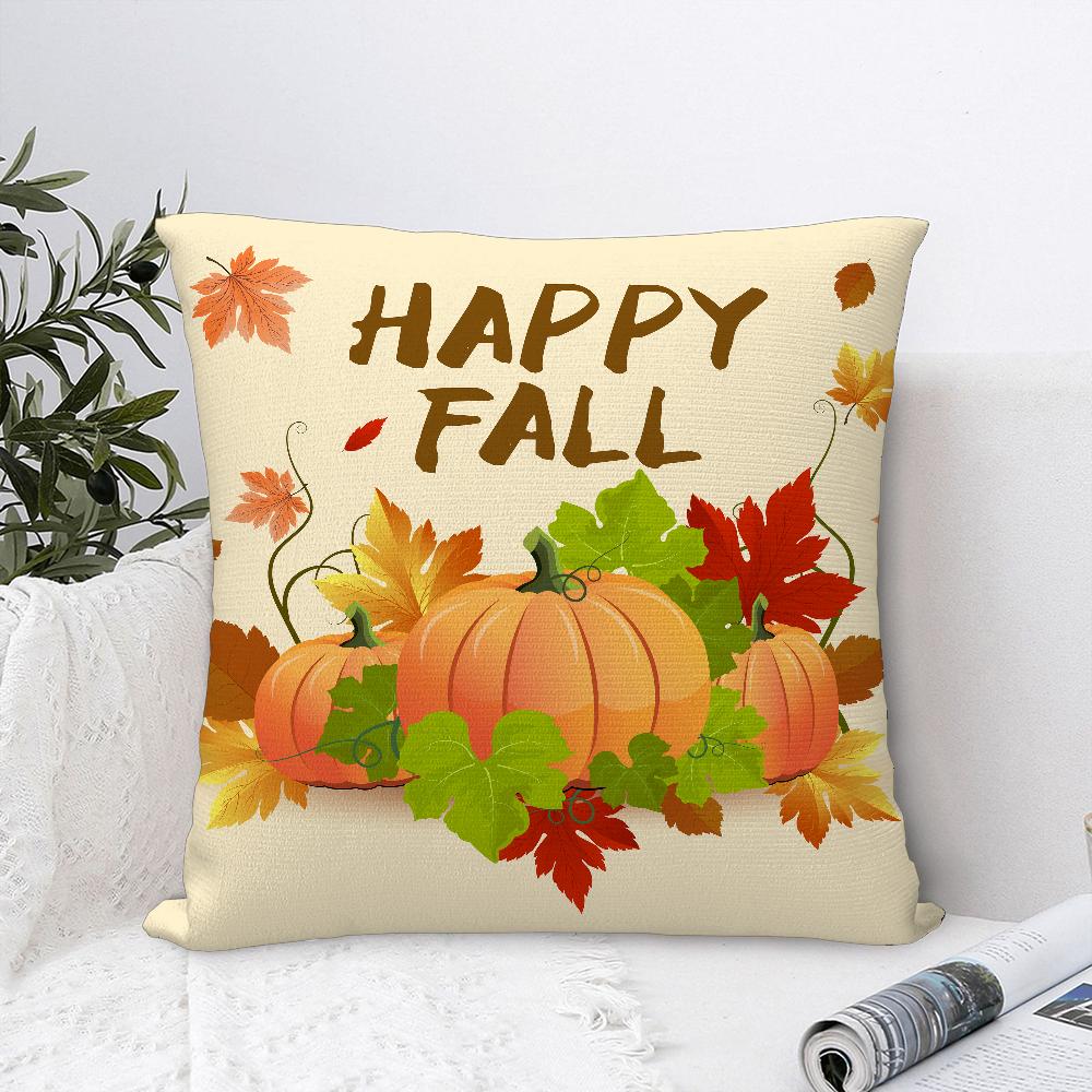 Autumn Maple Leaf Pumpkin Pillow Case Plush Fabric Soft  Pillowcase Double Sided Print Cushion Cover Household Gifts