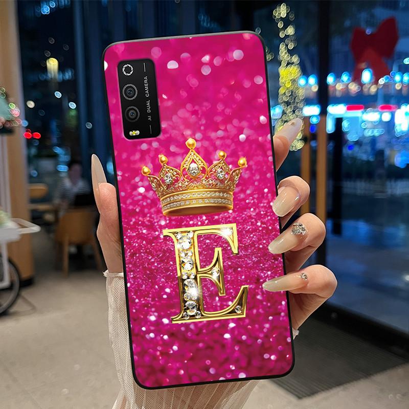 Case For TCL 205 4187D Bumper Black Silicone Shockproof Soft Casing Lucky Exclusive Initial Letter Luxury Crown Pattern Cover