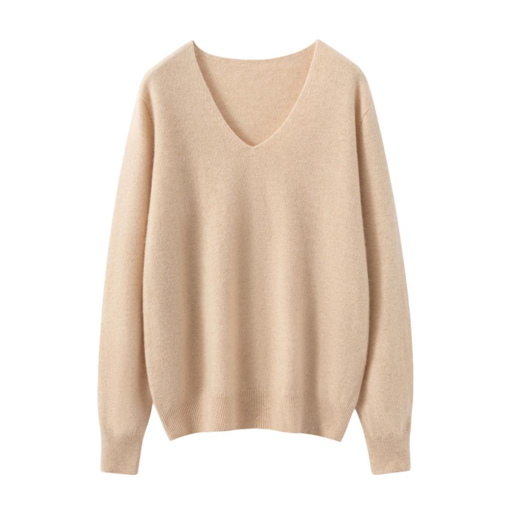 2026 New Autumn Winter Women's Pure Cashmere V-neck Sweater - Loose, Versatile Knitwear