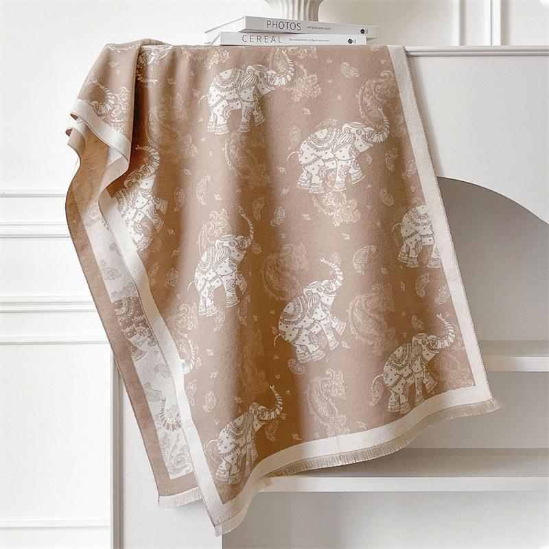 

Зимний кашемировый шарф для женщин Роскошная теплая шаль Принт слона Ветрозащитная накидка Пашмина Платок дизайнерский Женский шарф 65X185cm