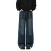 JYL Mens Jeans Black Gradient High Street Loose Straight Casual Long Denim Pants