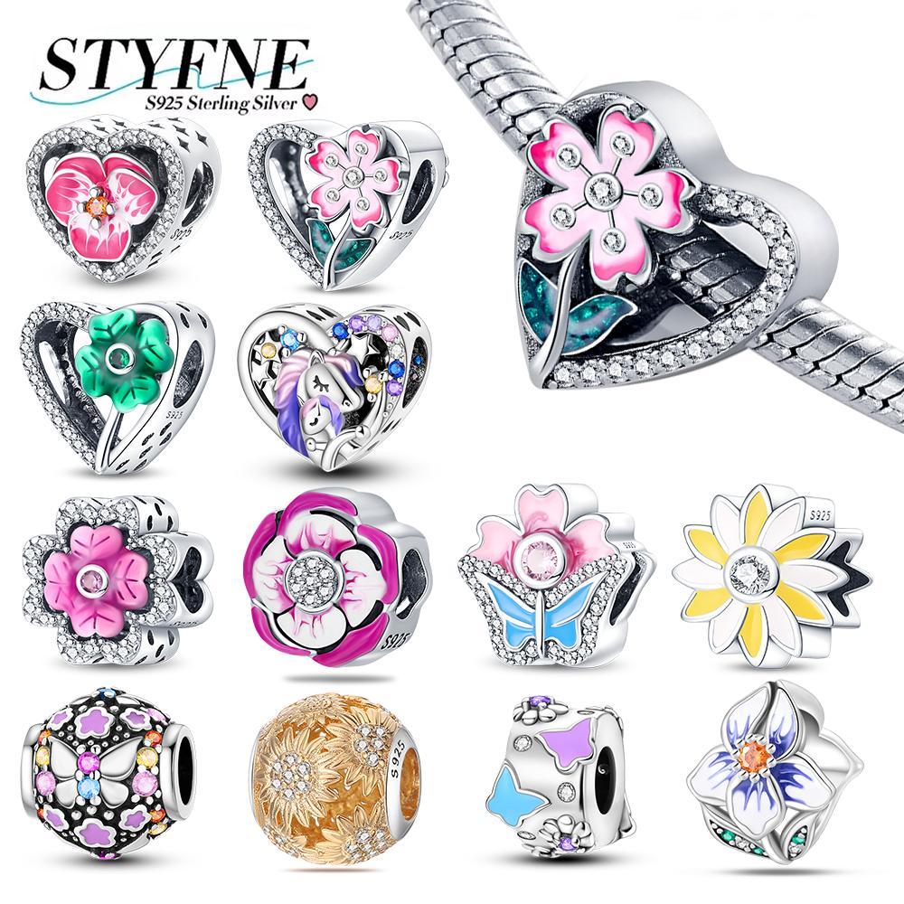 Charms Plataheart Shaped Flowerbeads For Charms Copper Bracelet Beads Jewellery Making Women'S Gift