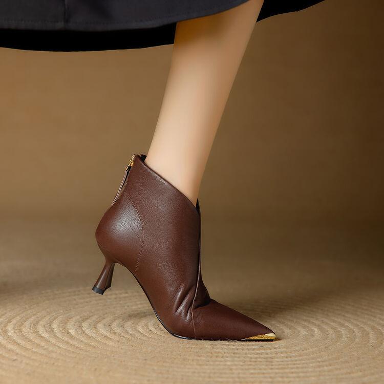 Fashion NEW Autumn/Winter Women Boots Pointed Toe Kitten Heel Shoes Genuine Leather Shoes for Women Elegant Ankle Boots Zip Modern Boots