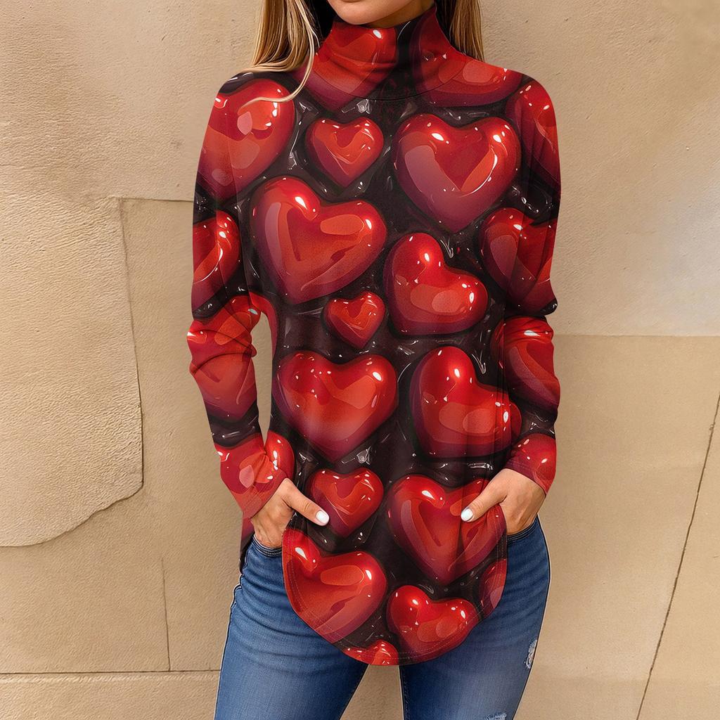 Tee Shirts For Women Fall Casual Long Sleeve Shirts Sweatshirt Vintage Printed High Neck Top Pullover