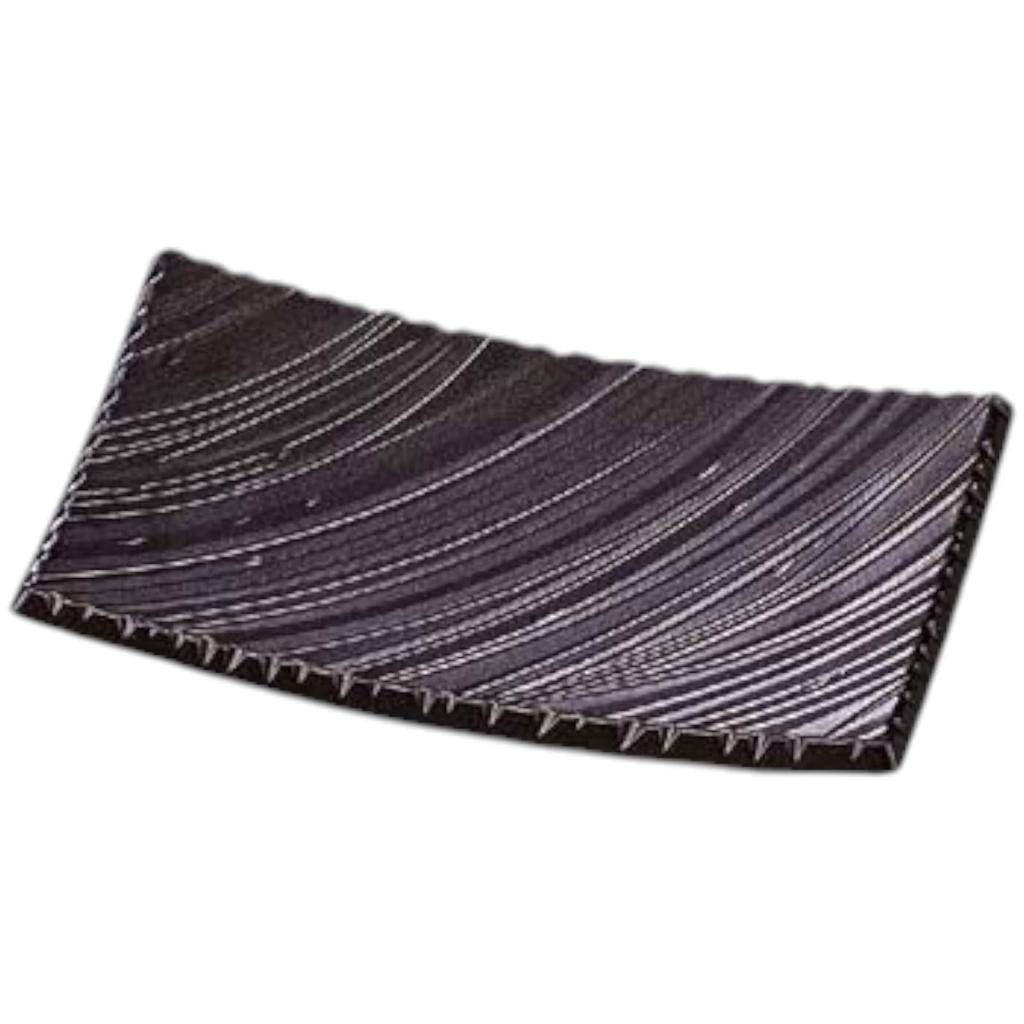 Sushi Plate 21cm Shinogi Wave Carved Plate with Black and Silver Oxidized Made In Japan J-Kitchens (Rectangular Plate) Finish, Shatter-Resistant,