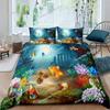 Cartoon Octopus Bedding Set KingQueen Size,Ocean Underwater World Duvet Cover Kids Sea Coral Fish Polyester Quilt Cover