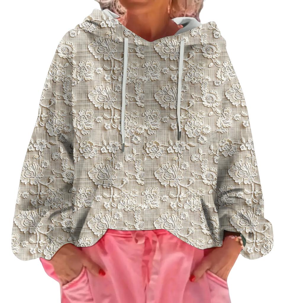 Women's Floral Print Loose Casual Long Sleeved Hooded Sweatshirt