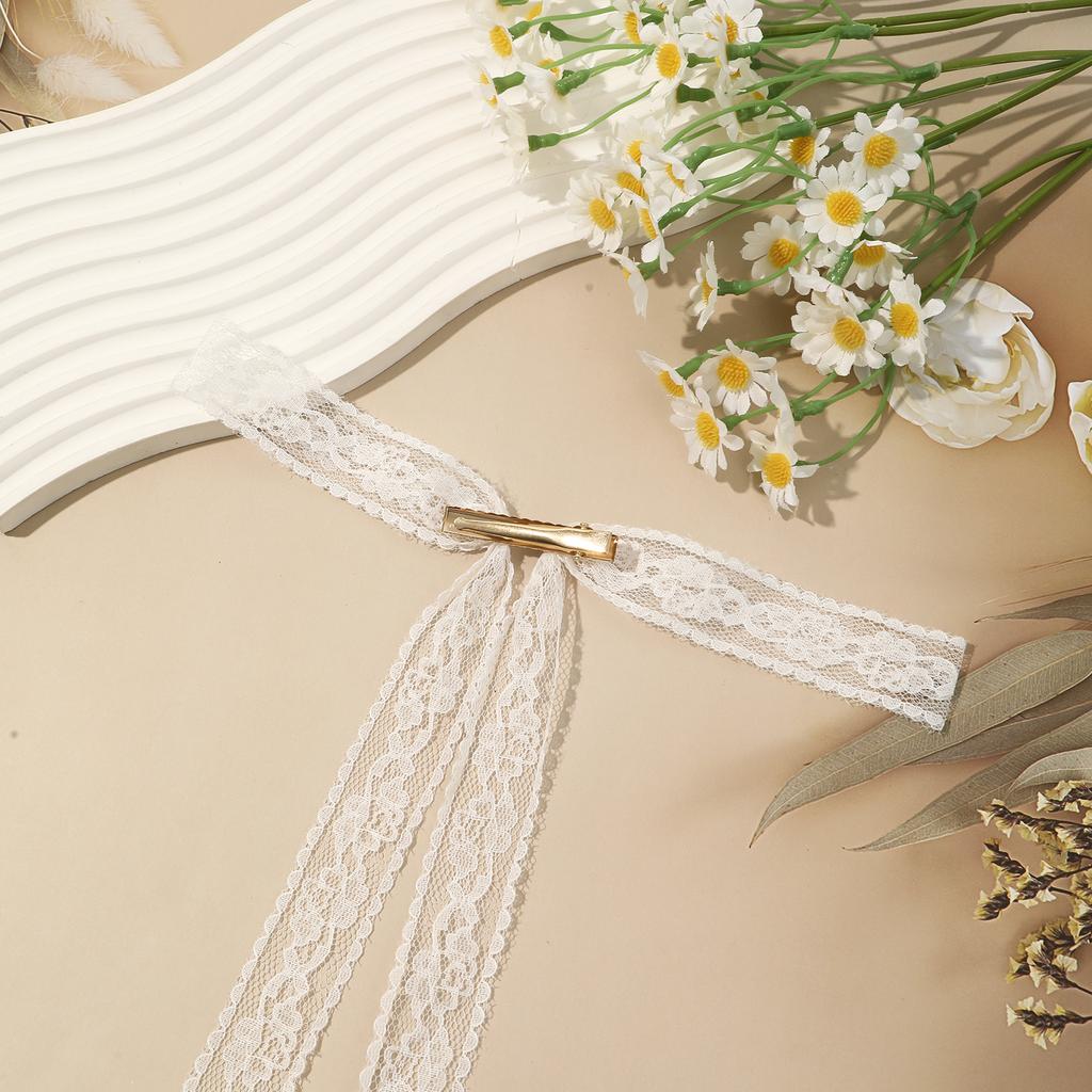 2pcs Sweet White Lace Bowknot Hair Clips Women Girls Long Ribbon Korean Cute Bow Hairpin Female Fashion Hair Accessories