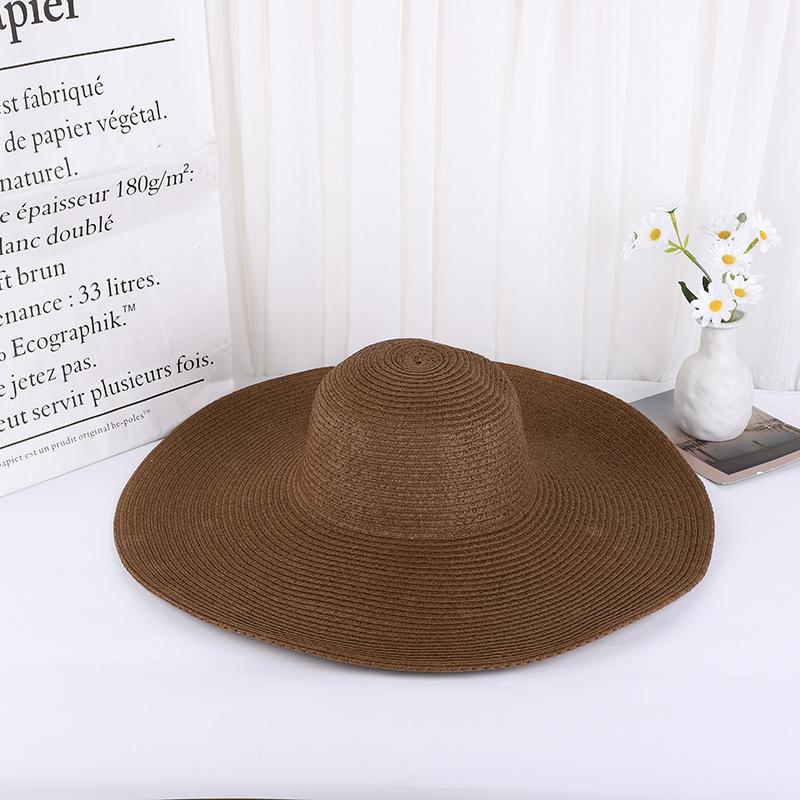 Summer Women Wide Brim Straw Hat 48Cm Big Beach Sun Hats For Women Large Uv Protection Foldable Panama Caps Female Lady Chapeau