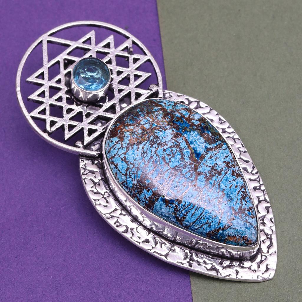 Azurite Necklace Malachite Silver  Gifted Pendant Gemstone Jewelry