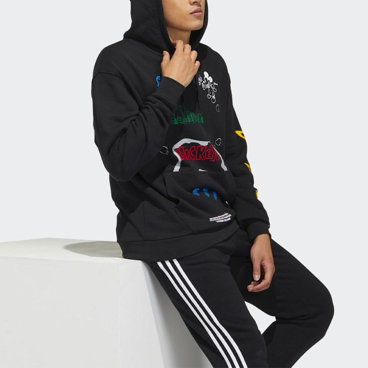 Adidas Originals Trefoil Fangtastic Series Disney Mickey Print Sport Pullover Hoodie Men Tops Black H37060