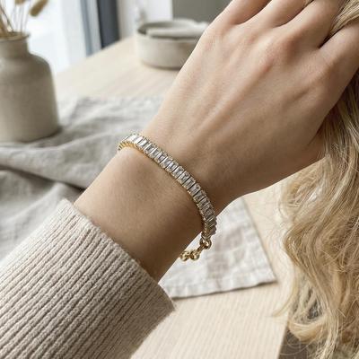 European & American Minimalist 18K Gold-Plated Stainless Steel Bracelet with 5A Zircon Inlay
